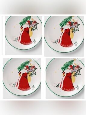 4!!!! THRESHOLD NEW Santa Claus papa Noel w/ tree appetizer plates